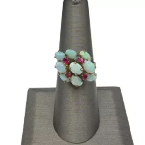 Vintage 14k Yellow Gold Cabochon Opal & Ruby Ring