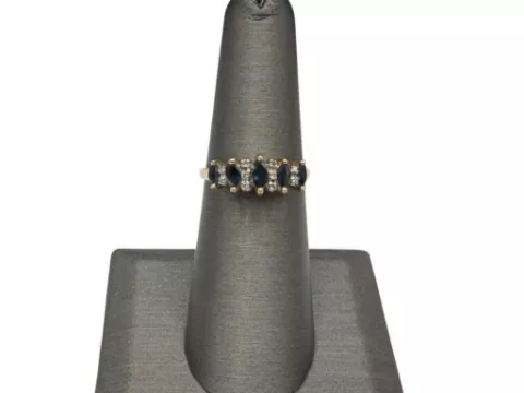 10K Yellow Gold Blue Sapphire & Diamond Ring